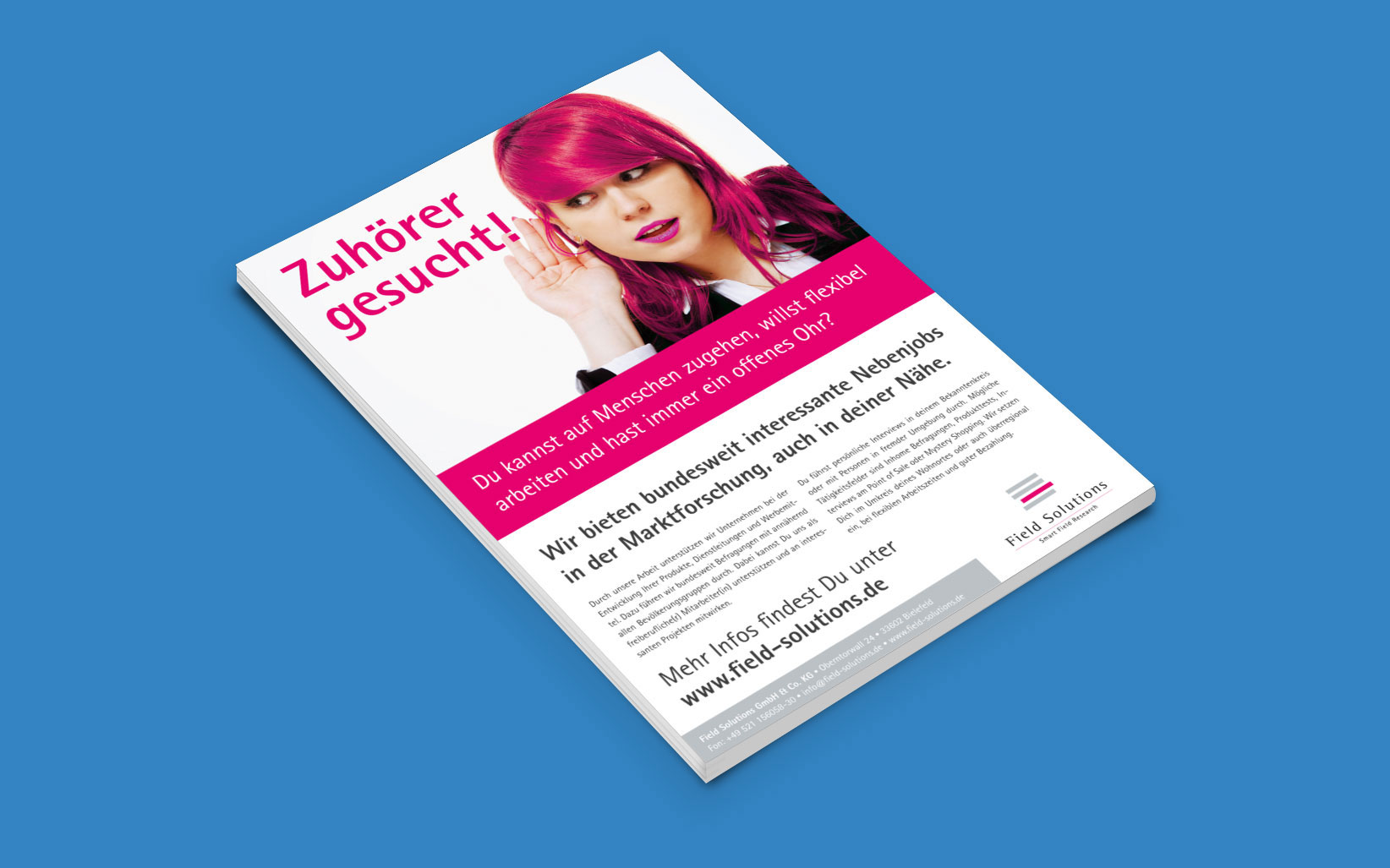 Anzeige für Field Solutions auf der Rückseite eines Magazins